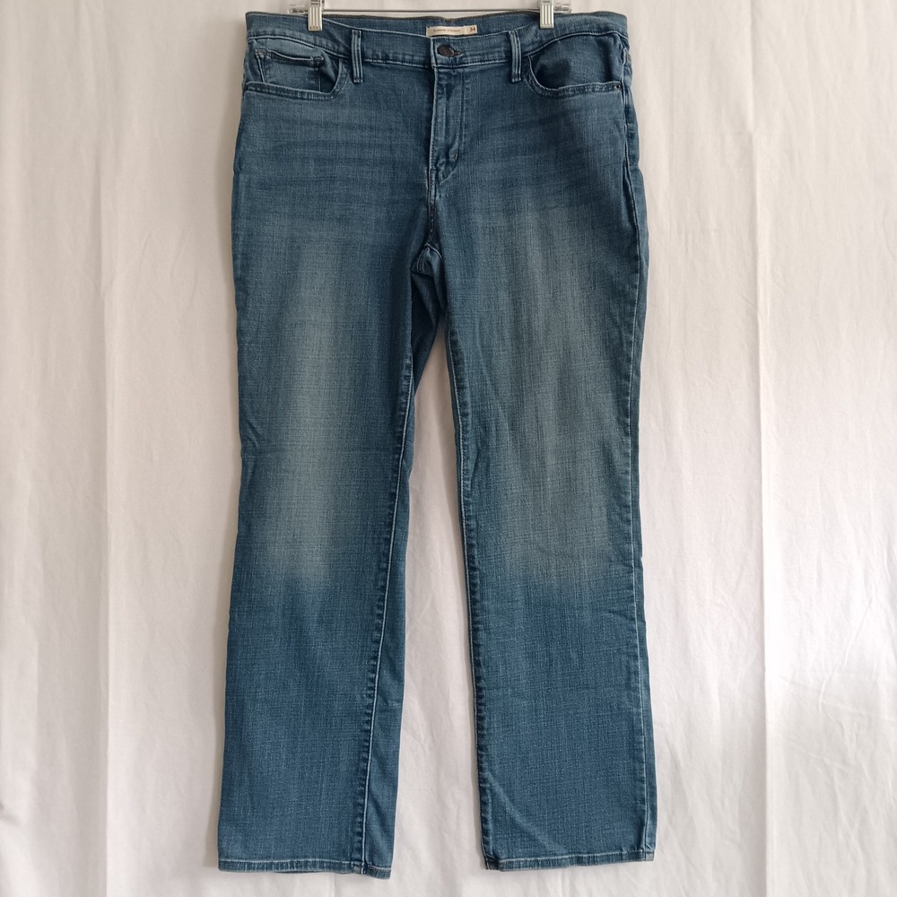 Levi's Slimming Straight Jeans Womens 34 *measure 37 Blue Stretch Denim Mid Rise